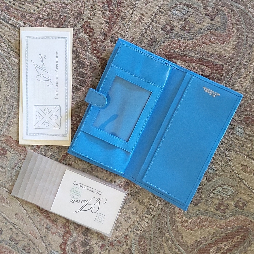 St. Thomas Leather Clutch Wallet Checkbook Azure Blue